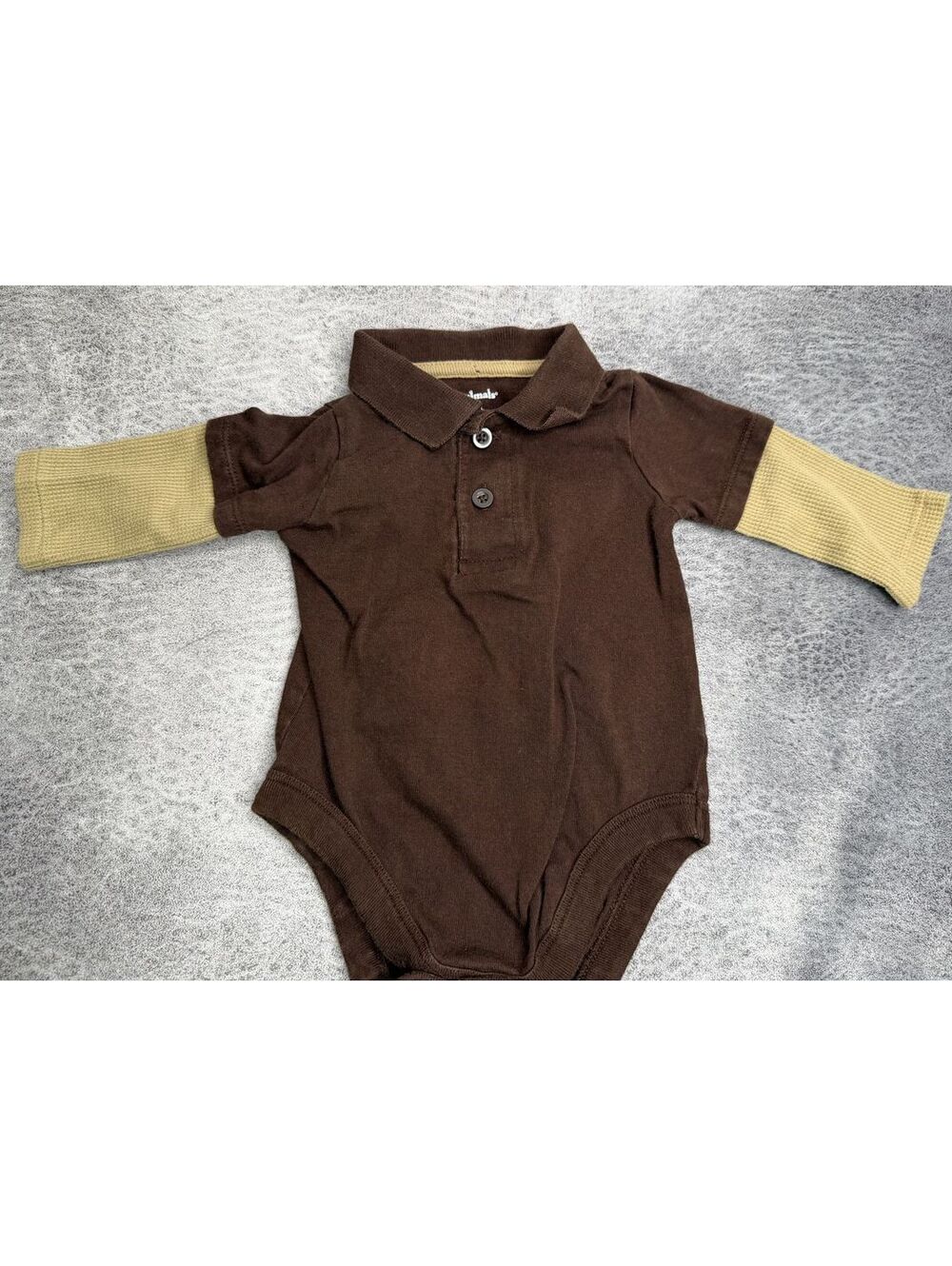Garanimals Baby Boys 0-3M Brown Layered Long Sleeve Polo Collar Bodysuit Onesie